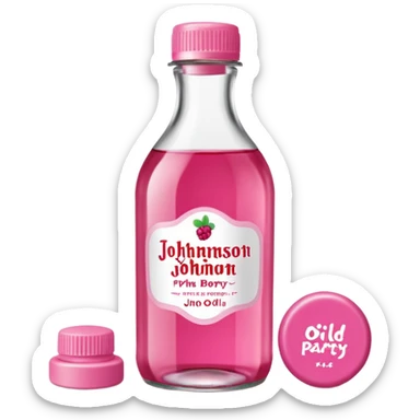 realistic Johnson and Johnson style bottle pink cap pink logo clear bottle with aint no party like a berry party written on the logo with diddy oil and a berry on top bottle sticker