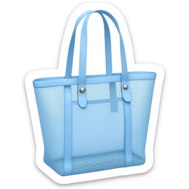 small pastel blue mesh tote bag emoji, visible mesh texture, simple handles, light and airy, summer style sticker