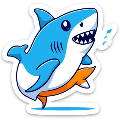 shark in blue Nikes, energetic pose sticker