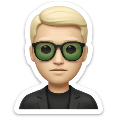 3D memoji-style emoji like Apple Memoji, male character wearing black sunglasses, smooth rounded face, minimalist design, inspired by The Matrix movie, subtle green matrix glow, dark background, cinematic lighting, high quality. sticker