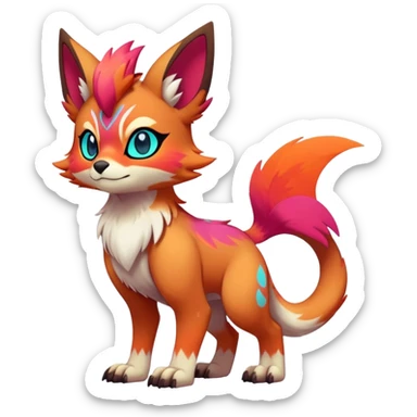 Male Neon-colored multi-colored cute cool exotic Falvie-Fionbri-fantasy-creature-fursona-Fakémon-Pokémon, full body, with markings sticker