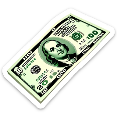 3D realistic US 100 dollar bill sticker, slight perspective, centered, clean cutout, transparent background, no text, no watermark sticker