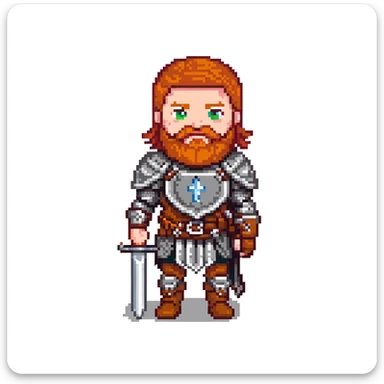 ginger viking with red hair and beard, leather and metal armor, shield and sword sticker
