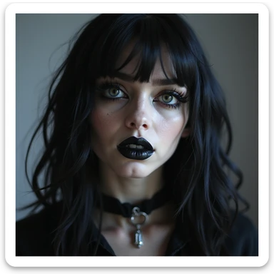 BLACKPINK inspired goth emoji, photorealistic style, black lipstick, black contact lenses, dark background, mysterious vibe sticker