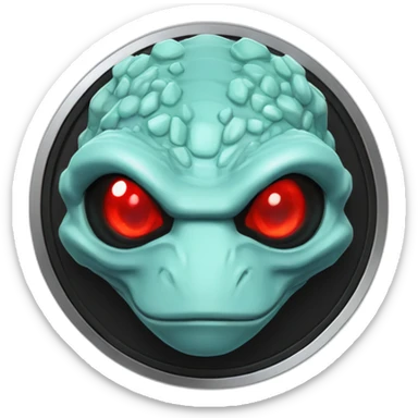 Aquamarine reptilian in classic black suite with red laser eyes on the middle of platinum coin sticker