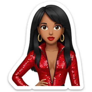 Kelly Rowland with long black hair, red sequin tour outfit  sticker