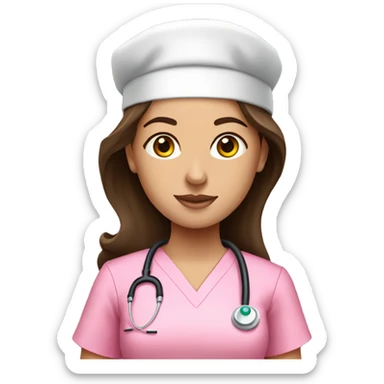 Pretty brunette nurse in pink scrubs sticker