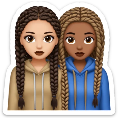 Boujy baddie best friends, trendy heavy makeup both dark hair one light skinned and one mocha brown micro braids  sticker