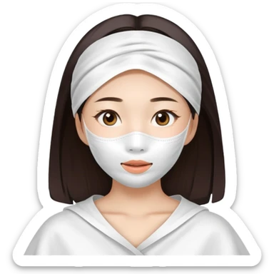 Super cute Asian girl with large white sheet mask pack sticker