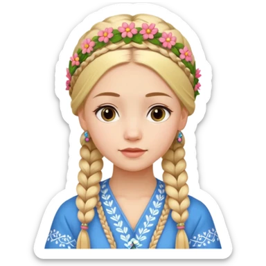 Slavic-looking girl with blonde hair in braids, wearing a kokoshnik with floral patterns sticker