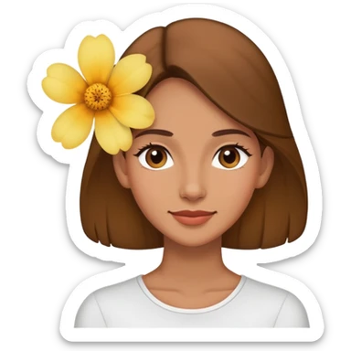 A woman with a slight smile and a flower tucked behind her ear. sticker