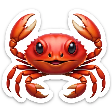 Cinematic Realistic Comical Crab Portrait Emoji, Head tilted dramatically with an exaggeratedly amused expression, featuring a striking, glossy red shell with bold natural textures and a whimsically formed face with wide, expressive eyes full of playful disbelief, rendered with lifelike detail and vibrant coastal hues, high shine, dramatic yet playful, styled with an air of cheeky seaside mischief, soft glowing outline, capturing the essence of a spirited and over‐the‐top crab that looks ready to pinch its way into viral fame! sticker