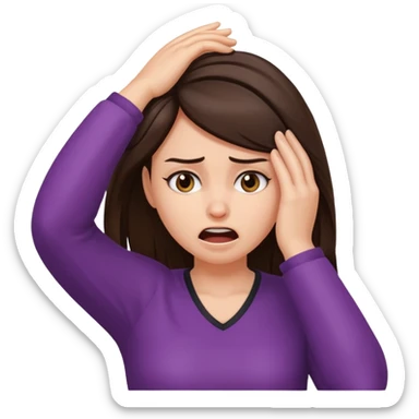 female pulling her hair with mad face, face palm, brunette sticker