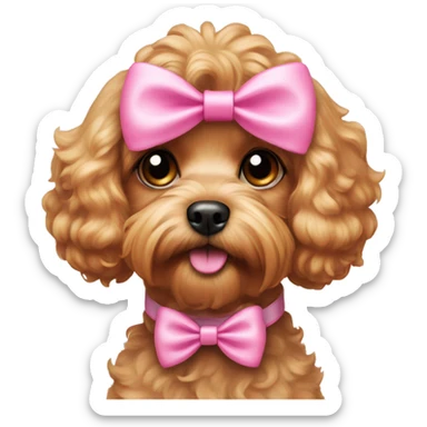 light coloured cavapoo dog with a pink bow on his head  sticker