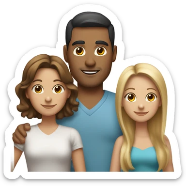 Puerto rican beard short brown hair  with blond long hair woman and brown long hair girl Family  sticker