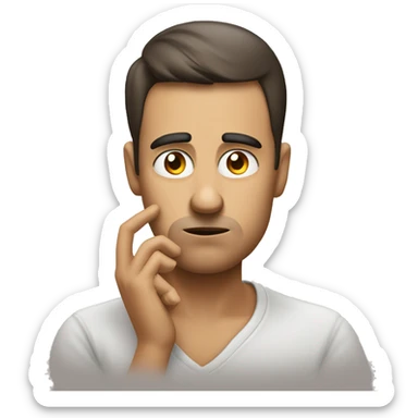 raised eyebrow emoji with hand on face pondering an idea sticker
