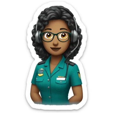 dispatcher with grown hair wearing a teal uniform with a headset on sticker