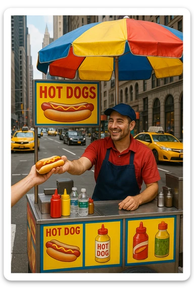hotdog seller in New York with cart sticker