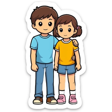 Brunette big brother and little sister together sticker