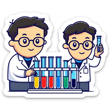 scientist comparing two test tubes labeled A and B sticker