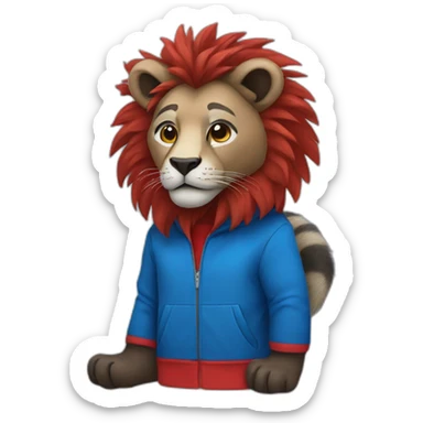 a lion and a raccoon, with combined blue and red clothes sticker