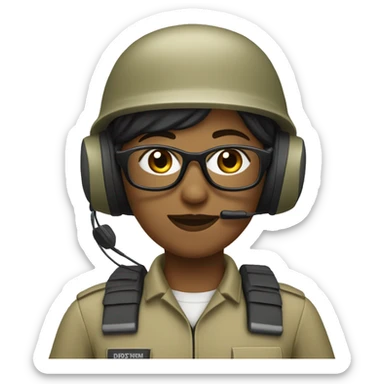 operator dressed in khaki color with a milatary helmet, with glasses, with headset, preferably female black sticker