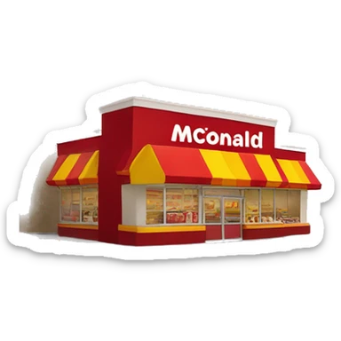 “McDonald’s store with the iconic golden arches, a red and yellow color scheme, and a simple, recognizable design that captures the essence of a fast food restaurant.” sticker