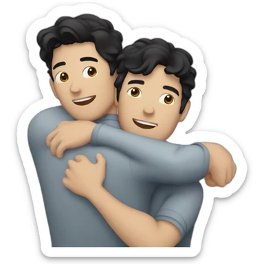 Gay hug between two white men with black hair sticker