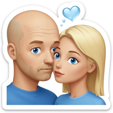 middle age bald man with salt and blonde scruff, blue eyes and blonde woman with blue eyes kissing each other sticker