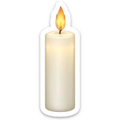 white candle with a spiral flame sticker