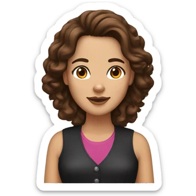 White woman with brown hair and brown eyes with Bernese mountain dog sticker