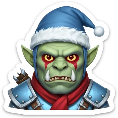 
Fantasy Christmas orc legion soldier icon, iron tundra army theme, heavy winter armor, disciplined brutal look, icy blue steel armor with deep crimson accents, frozen metal texture, cold winter atmosphere, male variant sticker