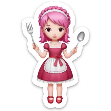 Isolated detaile illustration of the most modern raspberry torte doll figurine full body with pink hair and a hairband sticker