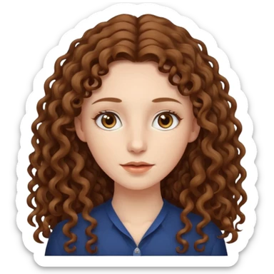 pale woman with brown curly very long hair, middle part. the hair is very long and very thin sticker