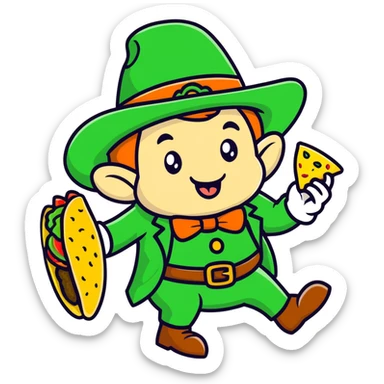 leprechaun eating a taco sticker