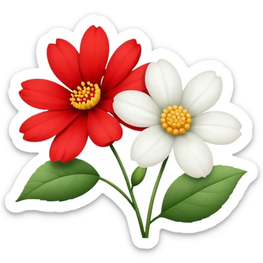 one red flower and one white flower with red band sticker