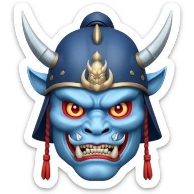 blue oni with samurai helmet face sticker