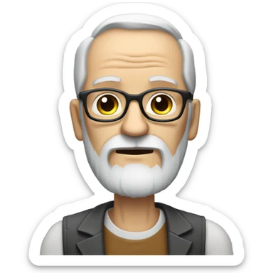 Bearded skinny old man with glases, skinnier, grey beard, longer hair, grumpy sticker