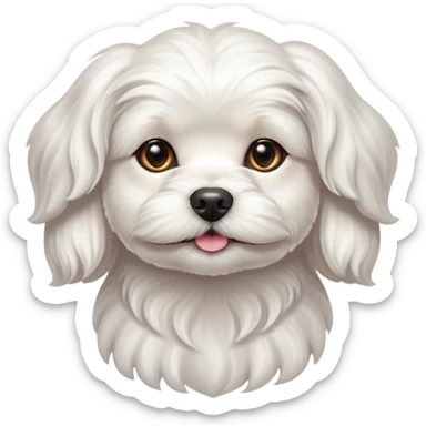 Cinematic Noble Wavy-Haired Maltese dog Portrait Emoji, Poised and regal, with a delicate, compact build and a pristine, wavy-haired white coat that cascades in gentle curls, deep-set soulful dark eyes, Simplified yet sharp and sophisticated features, highly detailed, glowing with a soft, dignified glow, high shine, intelligent and gentle, stylized with an air of refinement, focused and attentive, soft glowing outline, capturing the essence of a watchful and graceful companion, so majestic it feels as though it could prance out of the screen with effortless authority! sticker