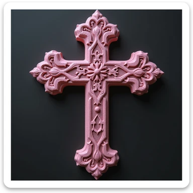 realistic gothic cross, pink with lace, photorealistic style, no background sticker