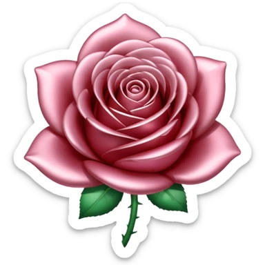 A rose emoji made of liquid silver metal, smooth metallic petals, reflective chrome surface, soft gradients, elegant shape, minimalistic iOS emoji style, centered, clean white background, realistic highlights, no text sticker