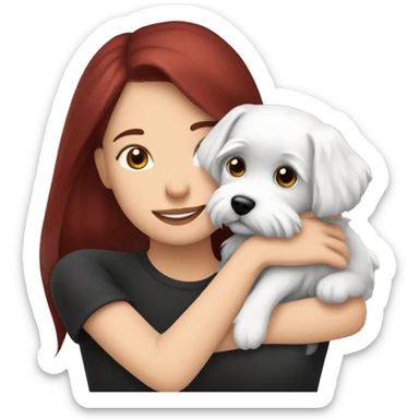 Dark red hair girl hugs  her maltese black dog sticker