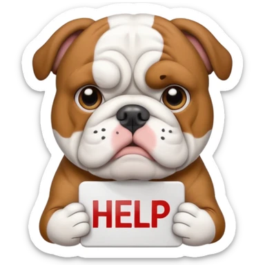 english bulldog holding help sign sticker