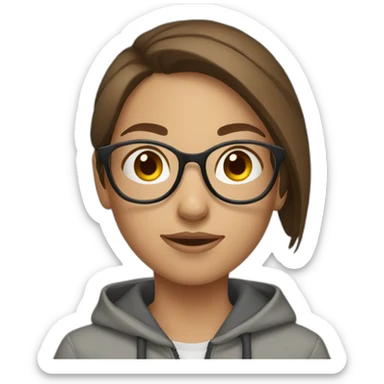 Girl wirh Brown hair and round glasses and a grey hoodie and cargo pants sticker