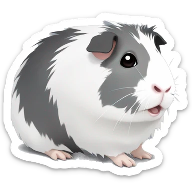 Fuzzy grey Guinea pig with white patches and with dark red eyes  sticker