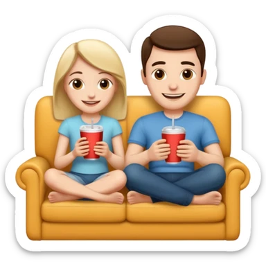 A couple sitting on a sofa watching a movie sticker