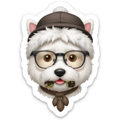 Westie Dog with Glasses and hat sticker