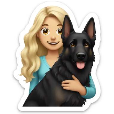Black german shepherd with cute blonde girl with wavy beach hair sticker