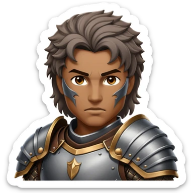 Cinematic Realistic WoW Human Warrior Portrait, depicted with chiseled, determined features and a battle-hardened visage. Clad in intricately detailed steel armor accented with rich leather in consistent hues of grey and bronze, his resolute eyes and natural hair exude unwavering courage. Rendered with lifelike texture and dramatic natural lighting, high shine, noble and valiant, capturing the essence of a legendary human champion of Azeroth. sticker