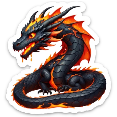 A lava-drenched dragon with molten veins and obsidian scales that shimmer with heat, magma serpent sticker